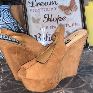 Tan Suede Wedge Heels